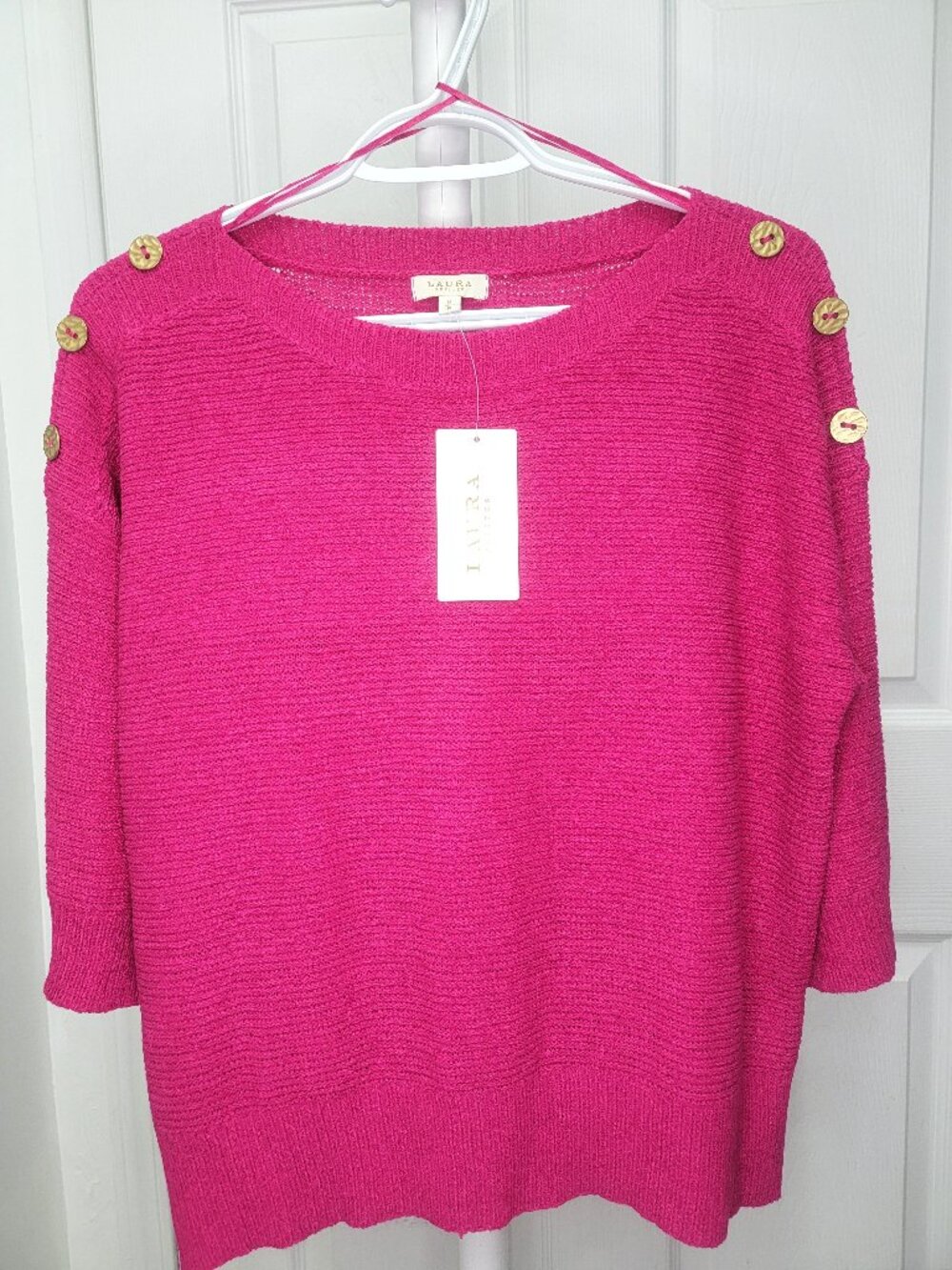 Laura 3/4-Sleeve Textured Knit Pullover Size M